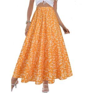 Women's Flowy Elastic High Waist Skirts Orange